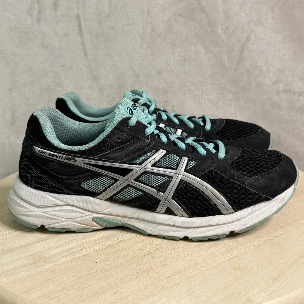 Asics Gel-Contend 3 Womens Running Shoes Black Aqua‎ Silver T5F9N Size 8.5